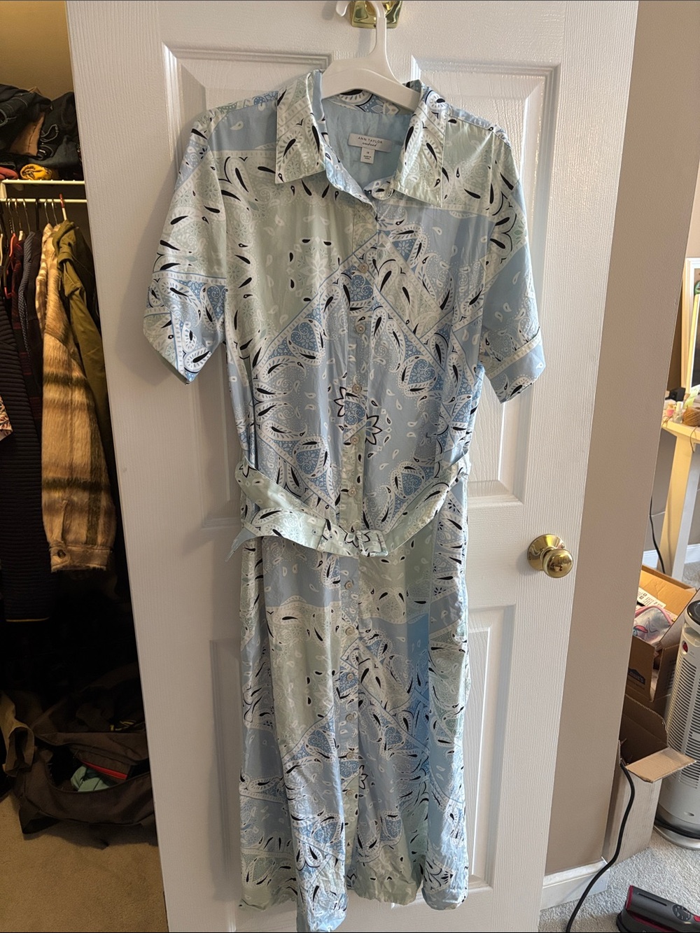 Light Blue Paisley Shirt Dress with Belt
